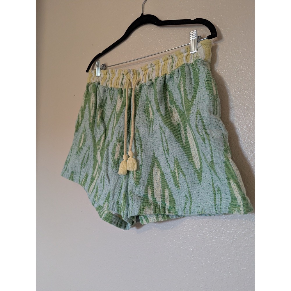 Aerie Green Yellow Ikat Jacquard Tassel Drawstring Shorts Large